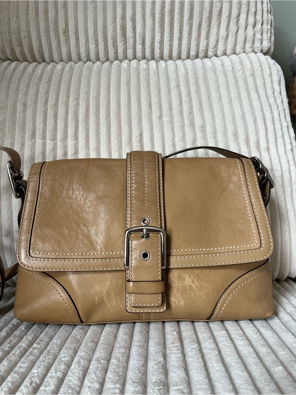 Coach Tan Leather Buckle Crossbody Bag